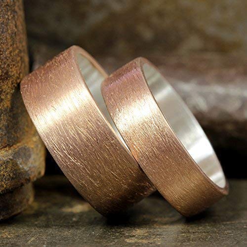 Matching Wedding Bands Set 18K Rose Gold Vermeil 925