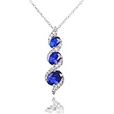 Ice Gems Sterling Silver Genuine, Created or Simulated and White Topaz Oval S Design Three-Stone Journey Necklace
