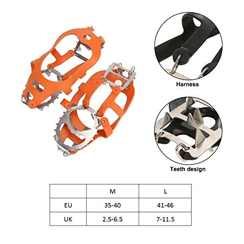 1 Pair 18 Teeth Crampons Non-slip Shoes Cover, Claws Stainless Steel Chain Outdoor Ski Ice Snow Hiking Climbing Traction Cleats (Medium) - Thumbnail 3
