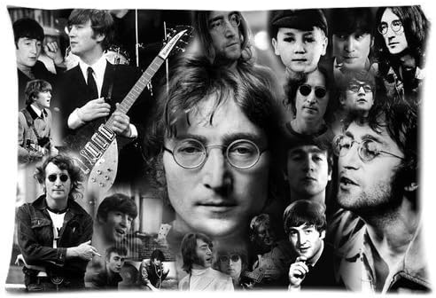Hoomin Custom Cotton &amp; Polyester Soft Rectangle Pillow Case Cover 20X30 (One Side) - Movie Star Music Singer Band Series - The Beatles John Lennon Black And White Personalized Pillowcase Forever Collection &amp; Souvenir Custom Zippered Rectangle Pillow Case Pillowcases Size:16"x 24" (Two Sides)