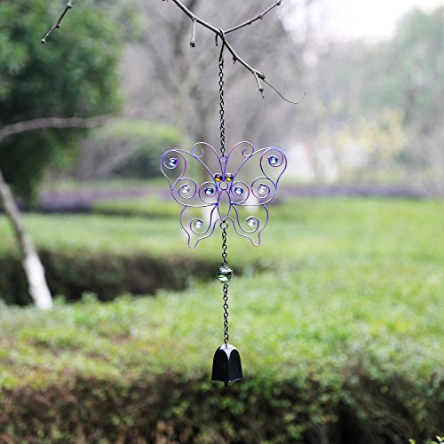 CEDAR HOME Wind Chime Unique Outdoor Indoor Hanging Mobile Bell Windchime for Garden Lawn Yard Patio Waterproof Metal Glass Home Decor, 6.5" W x 1.5" D x 20" H, Butterfly