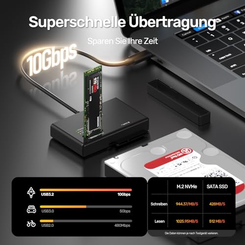 Alxum M2 NVME Gehäuse und SATA Adapter, 10Gbps M2 SSD Gehäuse, USB 3.2 Typ C M.2 SSD USB Adapter für M.2 PCIe/Nvme, AHCI SATA HDD Festplatten Case thumbnail 2