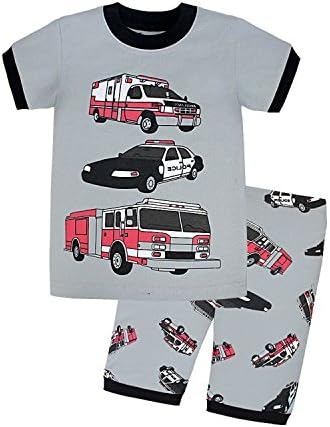 "Fire Truck" Little Boys' Girls' 2 Piece short Sleeve Pajama Sets 100% Cotton Sleepwear Toddler Kids Clothes