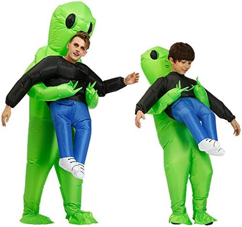 Halloween Adult Inflatable Monster Costume Green Alien Carrying Human Cosplay
