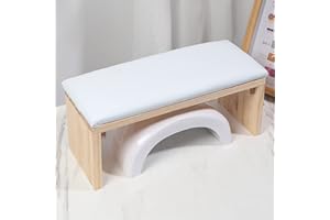ANGNYA Arm Rest for Nail Techs, Professional Microfiber Leather Nail Arm Rest Cushion with Soft High-Density Sponge Solid Wood Table Non-Slip Manicure Hand Rest Stand for Nail Supplies (White)