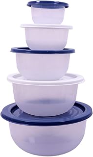 Salat Schüssel Set 5 teilig - 0,5 bis 5 Liter - Kunststoff Kochschüssel Rührschüssel mit Deckel - spülmaschinenfest