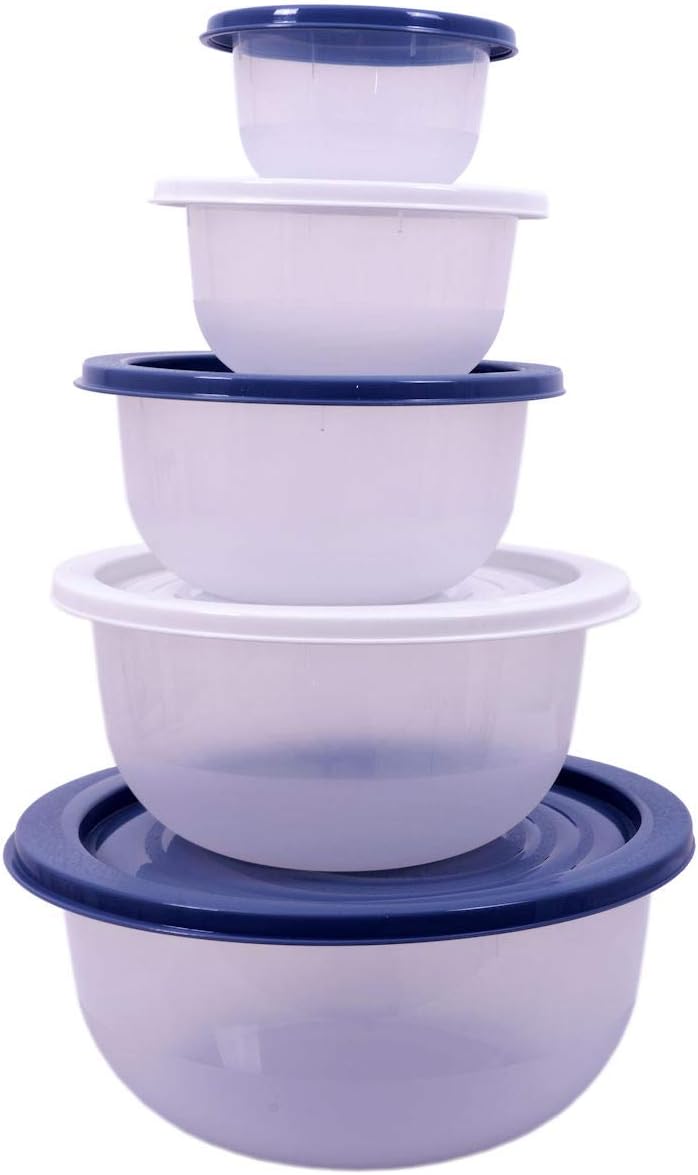 Salat Schüssel Set 5 teilig - 0,5 bis 5 Liter - Kunststoff Kochschüssel Rührschüssel mit Deckel - spülmaschinenfest