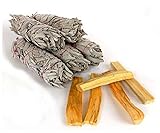 Chakra Palace 5 White Sage Smudge Sticks 5 inches each and 5 Palo Santo Wood 3 inches each with Instructions