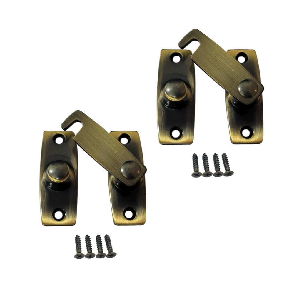 QCAA 2.5" x 2.65", Large, Heavy Solid Forged Brass Door Latch, 180 Degrees Flat Surface Mounting Door Latch Buckle for Doors & Windows, Antique Brass, 2 Pack, Made in Taiwan