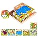 Lewo Wooden Animal Block Puzzle Cube Pattern Blocks Animals Jigsaw Puzzles Boys Girls Toddlers 2 3 4 (Cube Puzzle)