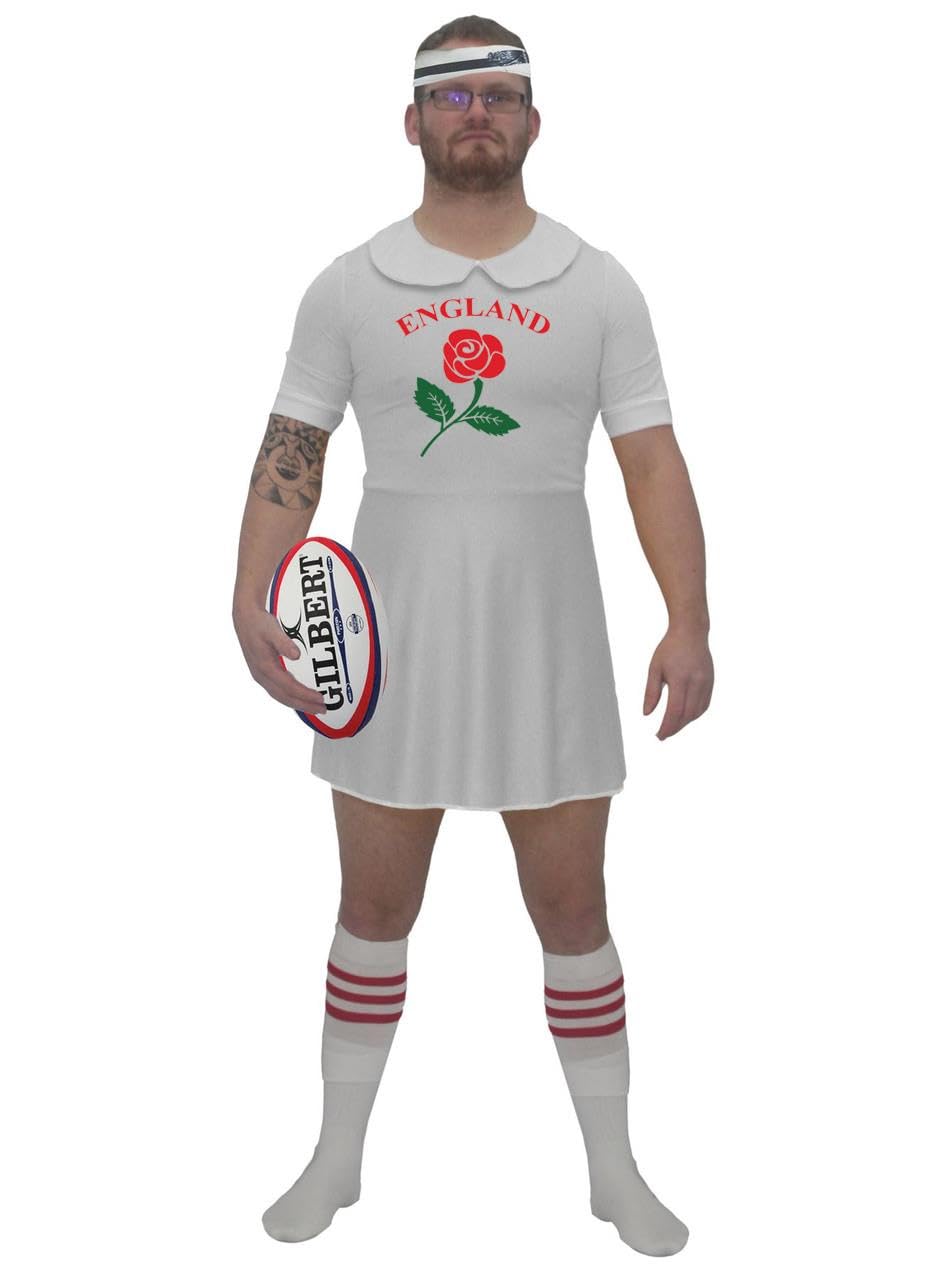 The Dragons Den Adults England English Rose Rugby Supporters Dress Stag Night Party Fancy Dress Costume [S-M]