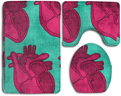 Bathroom Rugs Set, Anatomical Hearts 3 Piece Non Slip Bath Rug and Shower, Toilet
