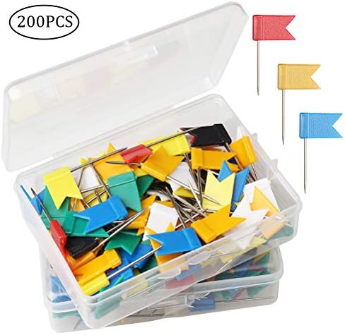 anjias 200 Pieces Map Pins, Map Flag Push Pins Tacks in 2 Packs Assorted 7 Colors