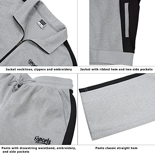 Men’s Sports Athletic Tracksuit with Set 2 Piece Full Zip Sweatsuit Grey Large