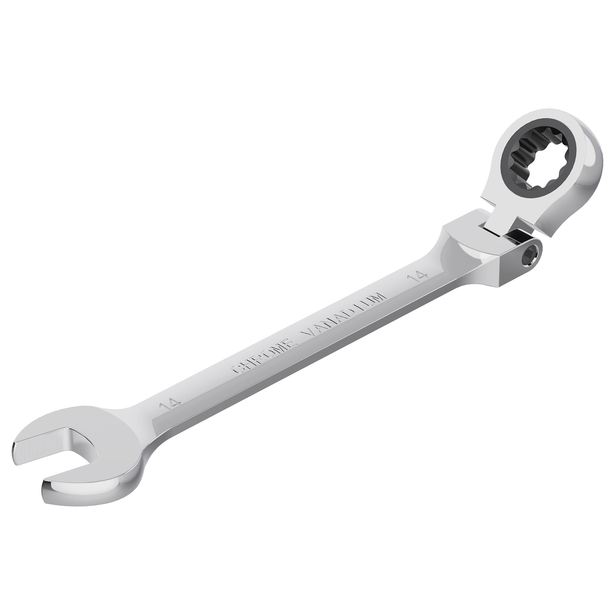 FOCMKEAS 14mm Flex-Head Ratcheting Combination Wrench Metric 72 Teeth 12 Point Ratchet Box Ended and Open End Spanner Tools, Flexible Head Gear Wrench, Heat-Treated CR-V