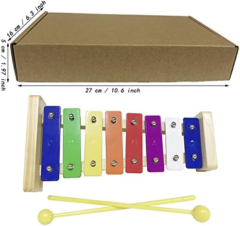 Motrent Wooden Xylophone for Kids, Ideal First Musical Instrument for Children, Basic Musical Instrument Toys with Multi-Colored Metal Keys and Two Child-Safe Plastic Mallets