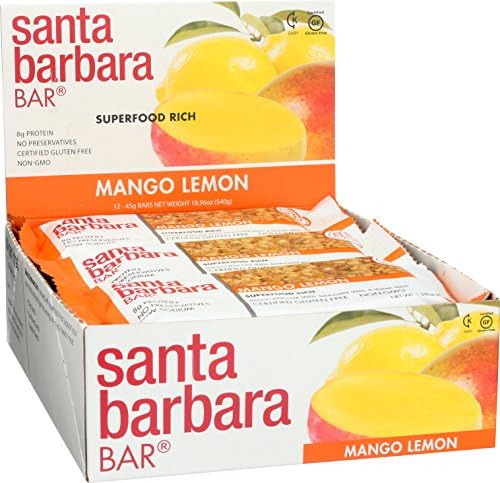 Santa Barbara Bar - Mango Lemon, Superfood Protein Bar, Gluten Free, Non-GMO, 1.58 oz Bar,(Pack of 12)