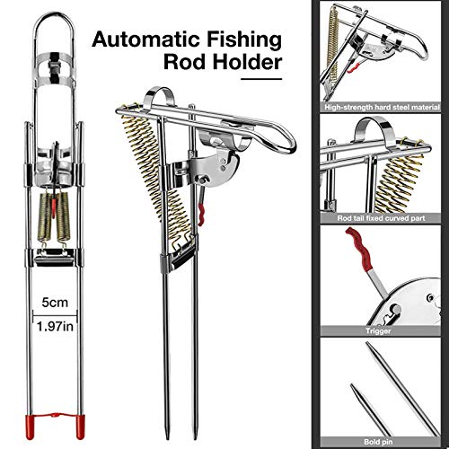 Automatischer Angelrutenhalter,Einstellbare Angelrutenhalterung Dual Spring Klappbarer Fischstangenhalter Edelstahl… – Bild 8
