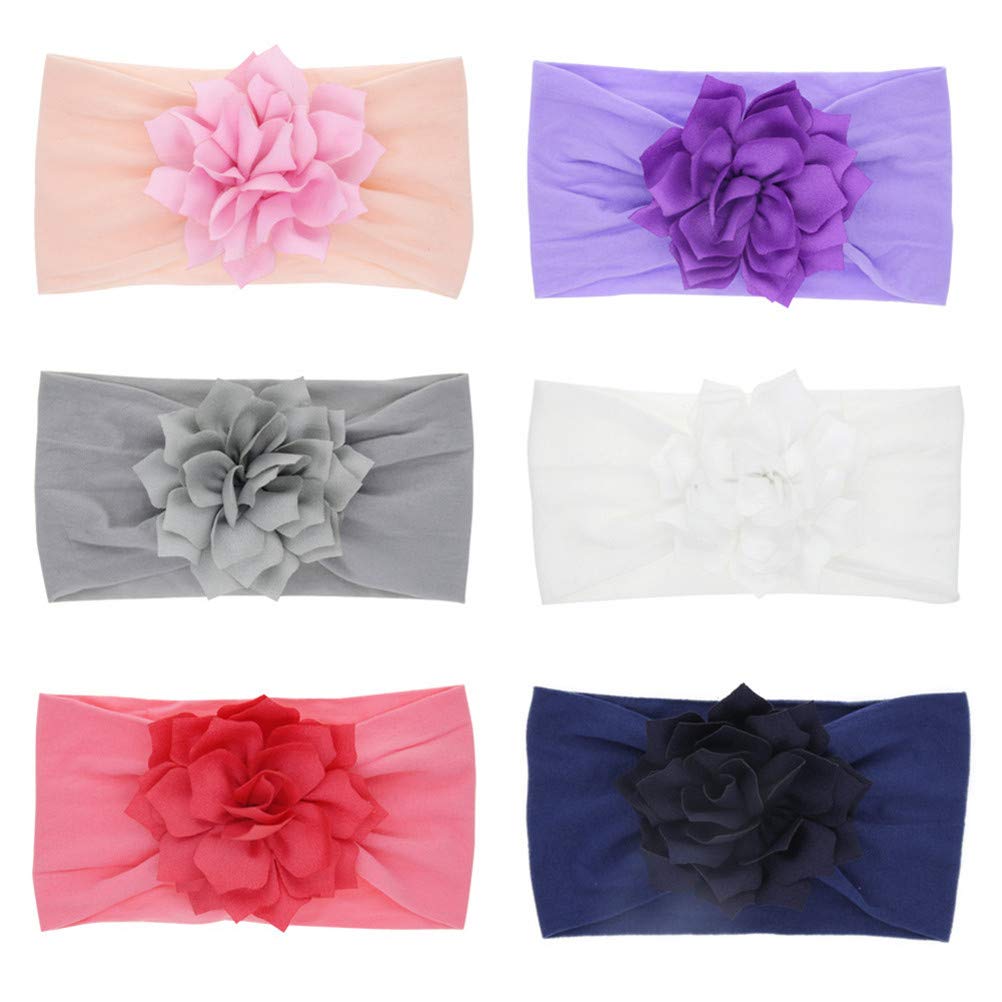 TSWRK Baby Girls Headbands,Newborn Infant Toddler Hair Bands Children Soft Nylon Headwrap with Rose/Lotus Flower Hair Accessories(Pack of 6)