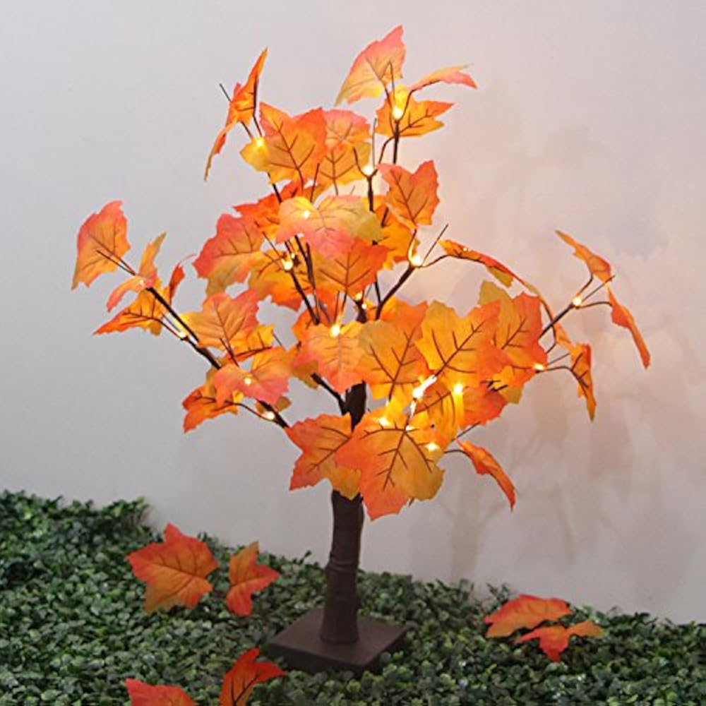 Artificial Trees 40 LED Lighted Tabletop Fall Maple Warm White Lights
