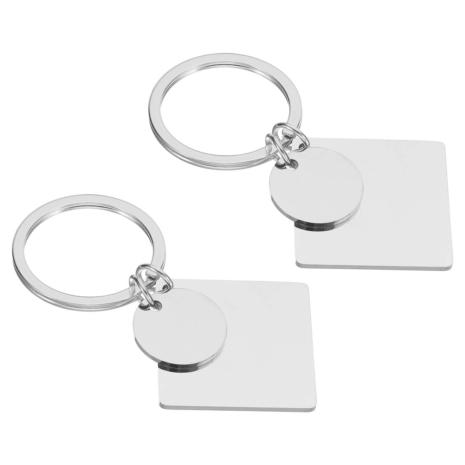 PATIKIL 2Pcs Metal Stamping Blanks, Metal Keychain Blanks Square Stamping Tags Blanks Stainless Steel DIY Round Name Tag for Laser Engraving Lover, Silver Tone