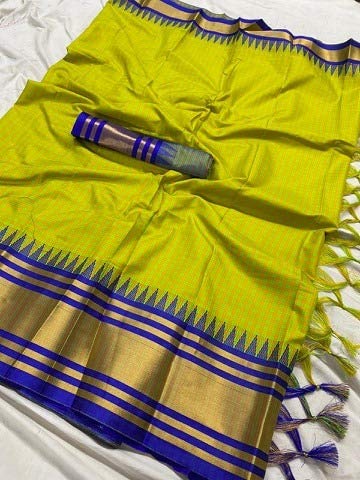 Chextemple Brown soft cotton silk saree