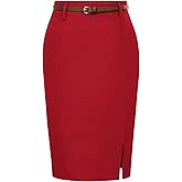 Kate Kasin Women's Bodycon Pencil Skirt with Belt Solid Color Hip-Wrapped