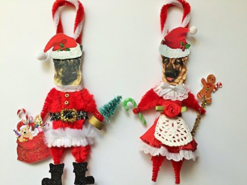 German Shepherd CHRISTMAS SANTA CLAUS &amp; Mrs. Claus ORNAMENTS Vintage Style Chenille Ornaments Set of 2