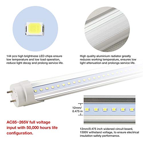YQL F40T12 T10 T8 Led Tube Bulb Light 4ft 48in 22W(40W-50W Equivalent) 6500K White Frosted Dual-End Powered Ballast Bypass Replacement for Flourescent Tubes Garage Warehouse Factory Shop Light-25 Pack