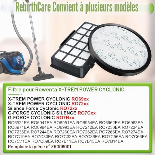 Rebirthcare ZR006001 Filters for Rowenta X-Trem Power Cyclonic/Silence Force Cyclonic RO69xx RO72xx RO7Bxx RO7Cxx RO6924EA RO6931EA RO7236EA RO7260EA RO7C19EA RO7C66EA RO7B13EA Filter Accessories