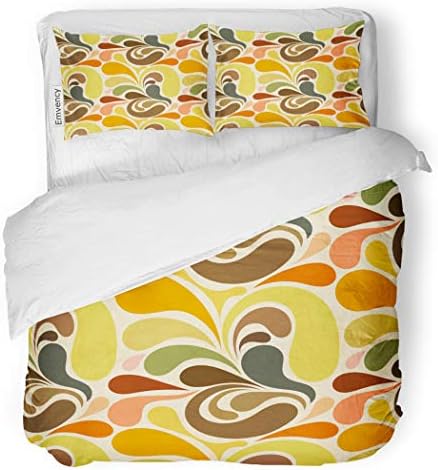 SanChic Duvet Cover Set 1970S Retro Abstract Floral Pattern 1960S Flower Line Decorative Bedding Set with 2 Pillow Cases Full/Queen Size