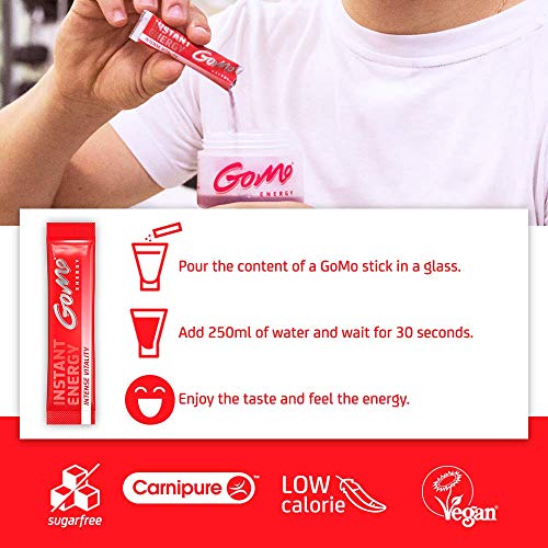 GoMo Energy® Sports Drink Powder | Highly dosed Caffeine, L-Carnitine, Guarana & Black Elderberry Extract, Taurine, Vitamin C and B Vitamins | Energy Drink Powder Mix | Intense Vitality 30 Servings