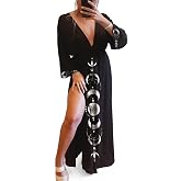WaveHills Women's Moon Black Gothic Maxi Dress Split Celestial Wrap Dress | Cotton, Breathable, Soft, Comfortable, Halloween, Party, Music Festival, Elegant