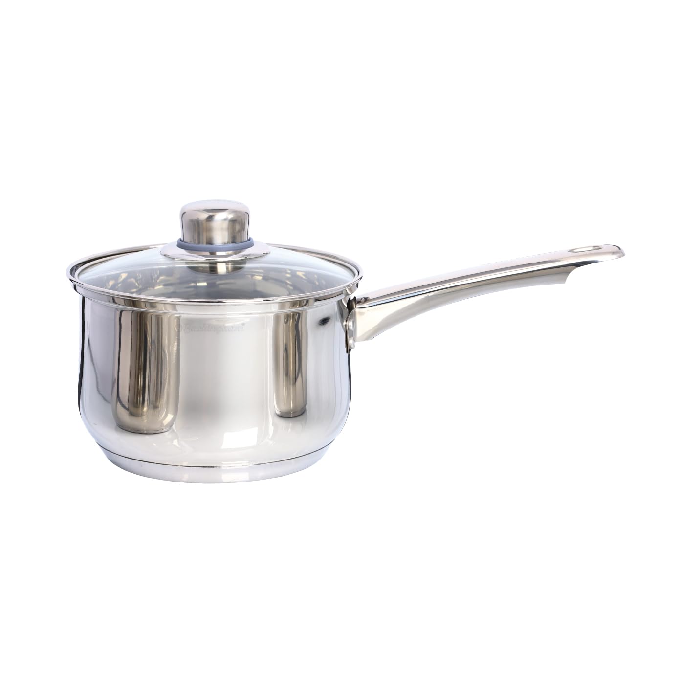 Buckingham Deep Saucepan with Tempered Glass Lid Premium Stainless Steel Cooking Pot Suitable All Heat Source Including Induction 16 Cm 2 litres
