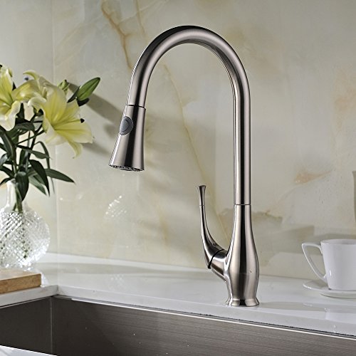 Avola Best Commercial Semi-Professional Heavy Duty Single Lever Dual Functional Pull Down Sprayer Brushed Nickel Solid Brass Kitchen Sink Mixer Faucet,Only Open The Package,Not Use