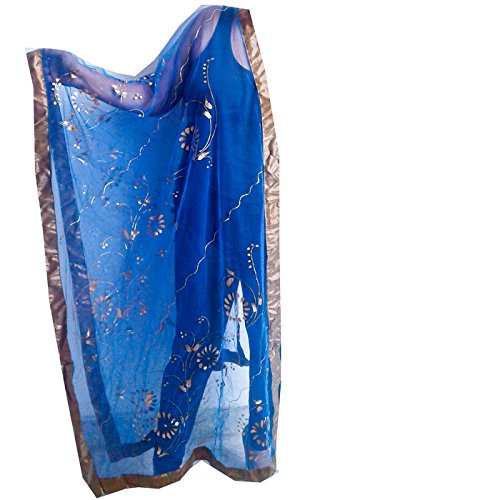 Dupatta Indian Block Print Traditional Style Long Net Hijab Party Wear Dupatta Blue