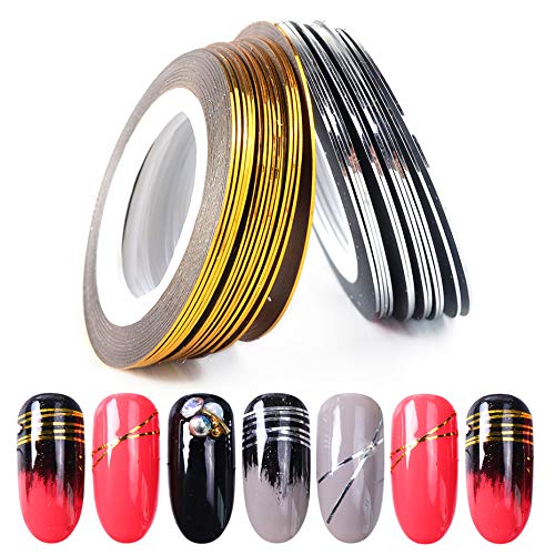 SiChun 2 Pcs Gold & Silver Rolls Striping Tape Line Nail Art Tips Decoration Sticker Nail Art Decoration Thin Sticker Nail Striping Tape Narrow Line