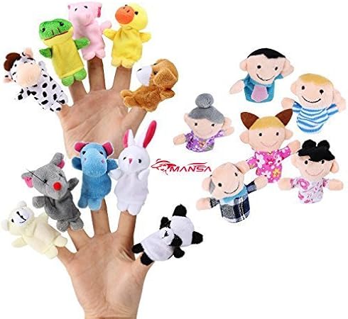 Amazon 16個入 フィンガーパペット 指人形セット マンサ Mansa 動物10匹 家族メンバー6体 子供用知育玩具 読み聞かせ 演劇 お遊戯 学校 ぬいぐるみ おもちゃ
