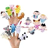 16 Pack Finger Puppet Set - MANSA 10 Animals + 6 People Family Members Educational Toys for Children, Story Time, Shows, Playtime, Schools