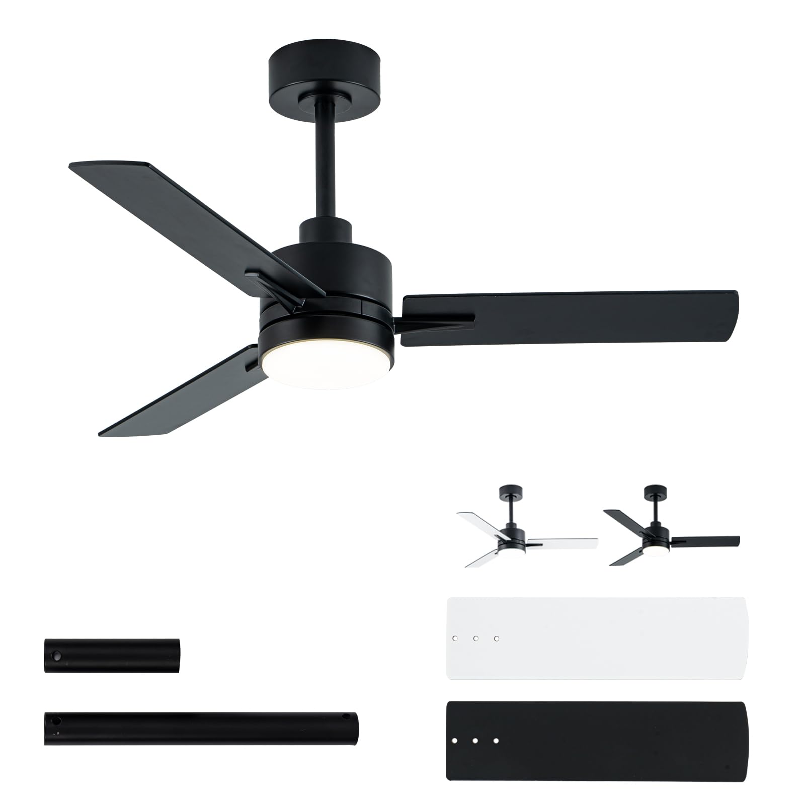 Photo 1 of LANMEL 42'' Black Ceiling Fans with Lights and Remote, 6 Speed Low Profile Modern Ceiling Fan with Quiet DC Motor for Indoor Outdoor Bedroom Living Room