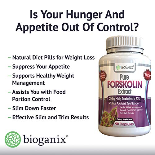 BioGanix Weight Loss and Metabolism Booster Supplement with Pure Forskolin Extract for Men and Women, 250 mg, 90 Capsules - Thumbnail 2