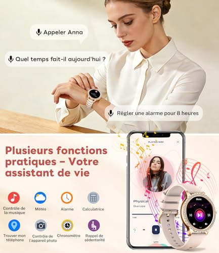 LIGE Women's Smart Watch with Bluetooth Calling, 1.32 Inch Diamond Waterproof Women's Smartwatch with 110+ Sports Modes Pedometer Sleep for iOS and Android, 500+ Dial, Rose Gold Stainless Steel