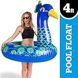 BigMouth Inc Giant Peacock Pool Float, 4 Foot Wide Innertube, Funny Inflatable Vinyl Summer Pool or Beach Toy, Patch Kit Included