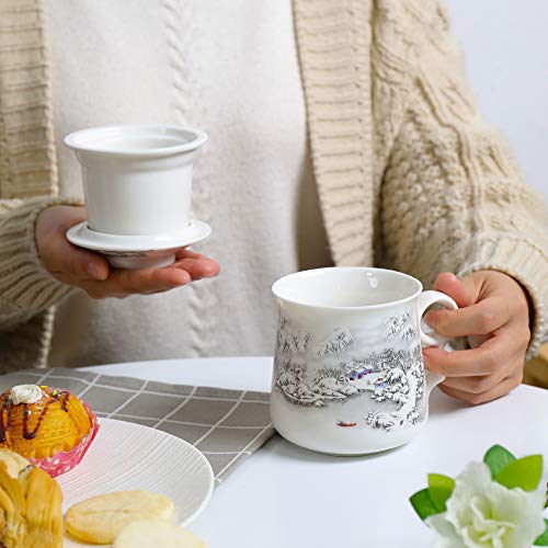 TEANAGOO M01-8 Ceramic Tea-Mug with Infuser and Lid, 13.7 OZ, Snow, Portable Ornament infuser,Infused Tea-Cup, Brewing Filter, Steeper Men Mom, TEANAGOO Maker - Thumbnail 4