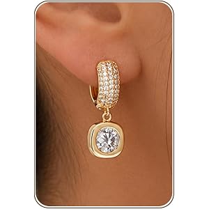 LLWOM Gold Dangle Earrings for Women-Trendy 14K Gold/Silver Plated Cubic Zirconia Huggie Hoop Earrings Teardrop Earrings Ligh