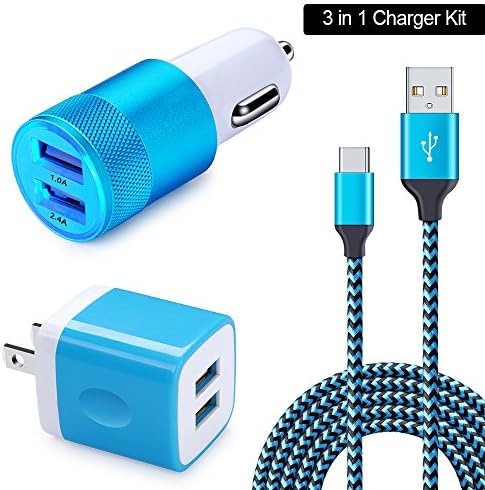 USB Type C Car Charger, HUHUTA 2.1A Dual Port USB Wall Charger with 6FT Nylon Braided USB C Cord for Samsung Galaxy S9 S8 S8 Plus, Note 8, LG V30 V20 G6 G5, HTC 10 U11 Bolt Ultra and More