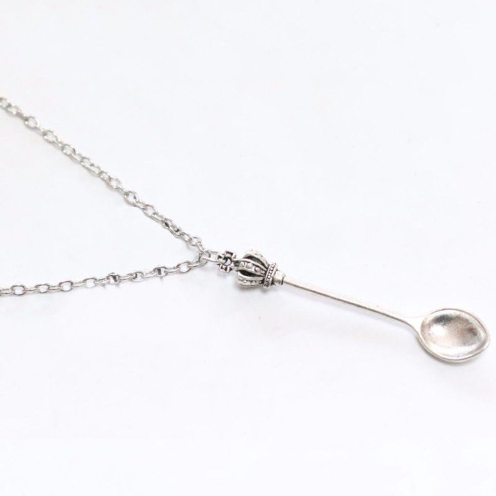 Profusion Circle Elegant Crown Mini Tea Spoon Alloy Pendant Chain Necklace Fashion Girl Women Dating Wedding Jewelry