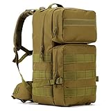 FlyHawk 55 L Tactical Backpacks Large 3 Days Back Waterproof M0LLE Military Rucksack for Outdoor Hiking Camping Trekking Hunting Black (Brown)
