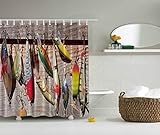 Moldiy Multi-color Fish on Hooks Design Shower Curtain Bait Pattern Nautical Polyester Bathroom Curtains,Home Decor 72inch x 72 inch