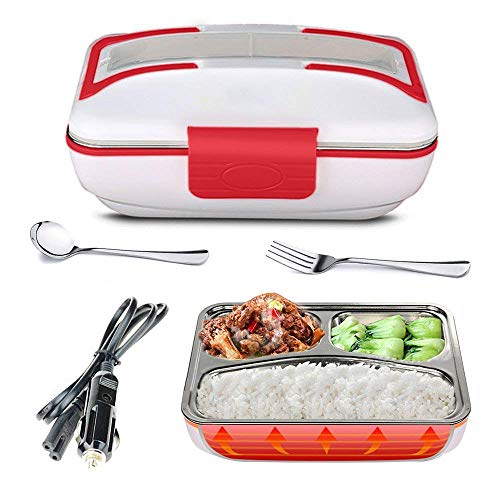 LOHOME Electric Heating Lunch Box - Insulated Car Lunch Box Bento Meal Heater Food Warmer Stainless Steel Portable Lunch Containers with Car Charging Function Free Spoon & Fork (Red) - Thumbnail 7